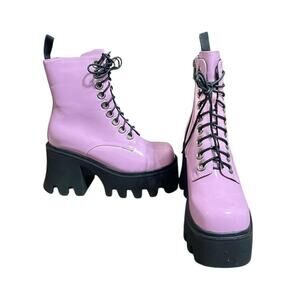 NWOB Lamoda Baby Pink Faux Patent Leather Run To You Platform Ankle Boots 5